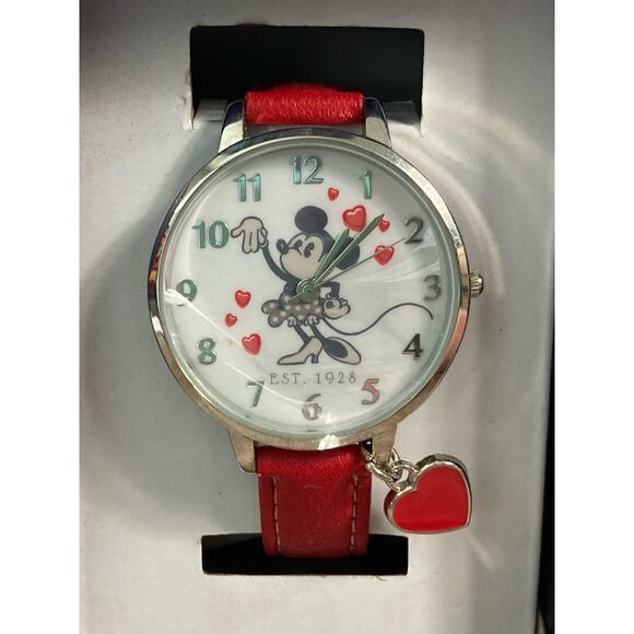 Disney 100 Minnie Mouse Kids Watch Red Band Heart Charm Casual - Picture 2 of 7